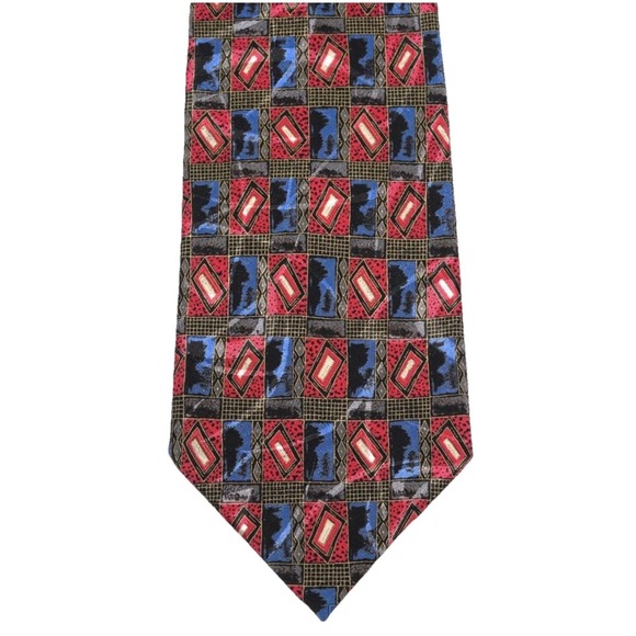 BRIONI Red blue gold square 100% Silk Mens Luxury Designer Tie‎ 3.5" retro Vtg - Picture 2 of 4